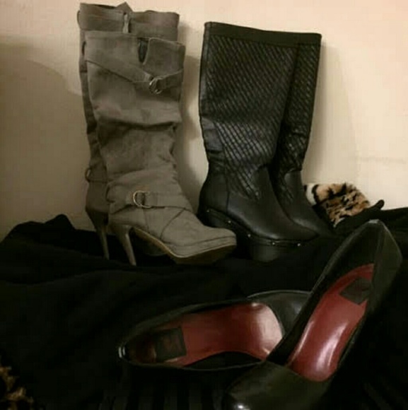 Grey suede zip up knee high boots - Picture 2 of 7